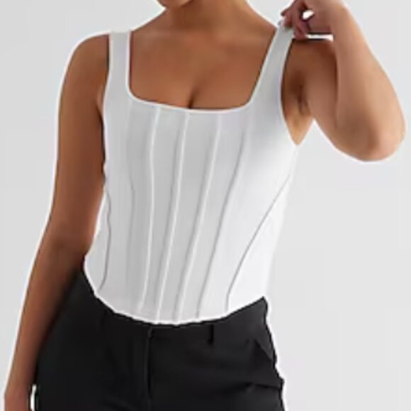 Express Tops - Express Body Contour High Compression Corset Tank XS White Cropped Shaping